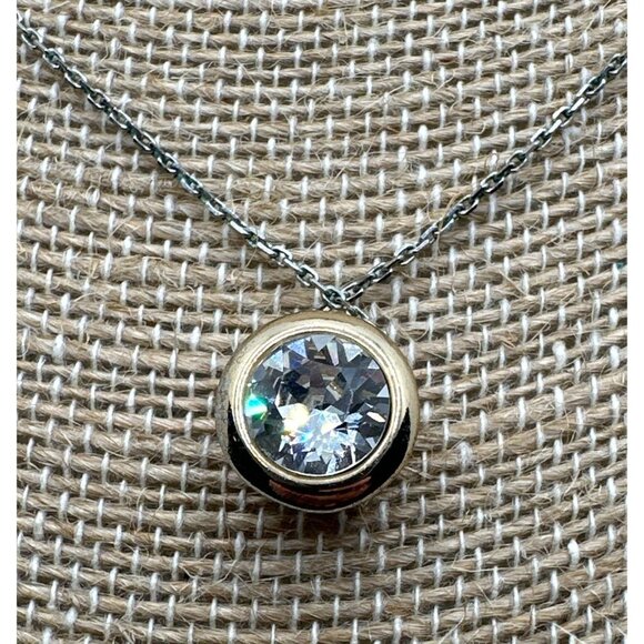 Sparkling Elegant Two Tone CZ Pendant Necklace Slider Bedazzled Whimsy Dainty - Picture 1 of 7